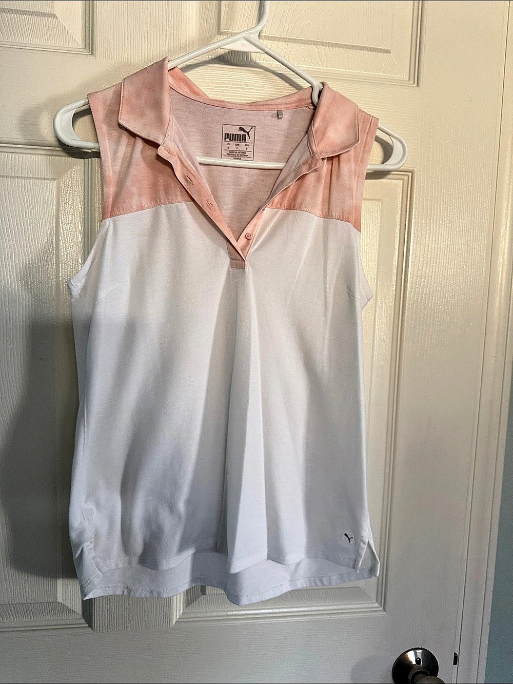 Puma Color Block Sleeveless Top in White & Pink Size Small